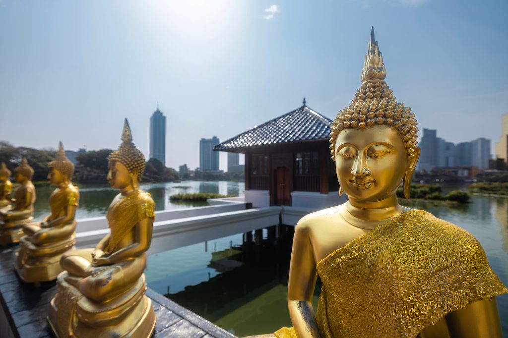 Buddhist temple on lake in Colombo